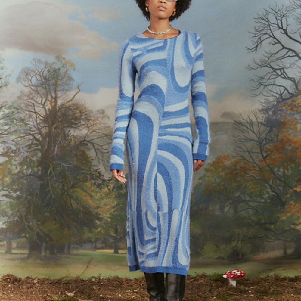 HOUSE OF SUNNY The Blue Moon Knitted Dress with Long Sleeves
